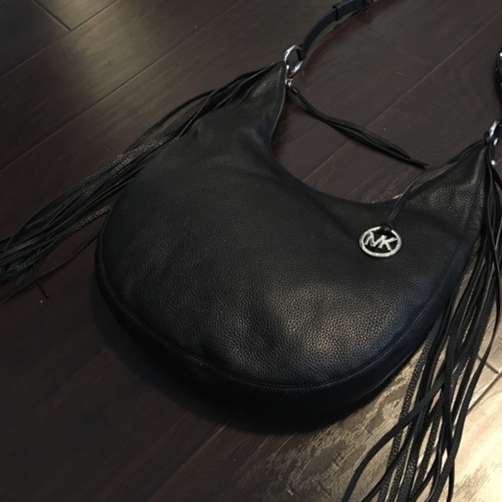 Michael Kors slouchy black leather fringe bag